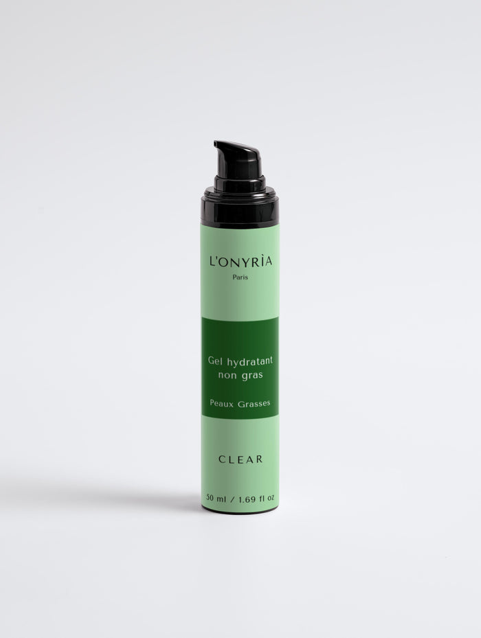 Gel hydratant non gras visage L'Onyrìa Paris flacon pompe pour peau grasse et mixte
